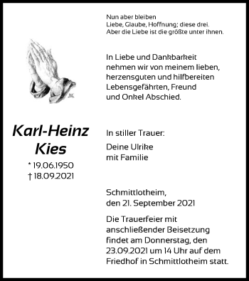 Traueranzeige von Karl-Heinz Kies von WLZ