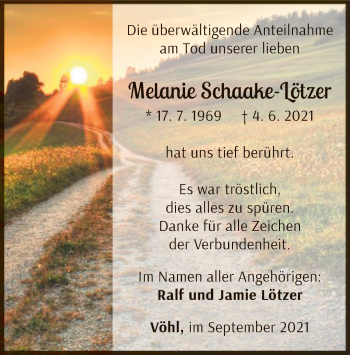 Traueranzeige von Melanie Schaake-Lötzer von WLZ