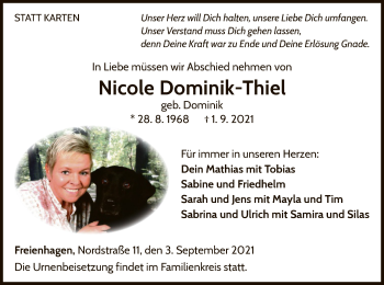 Traueranzeige von Nicole Dominik-Thiel von WLZ