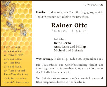 Traueranzeige von Rainer Otto von WLZ