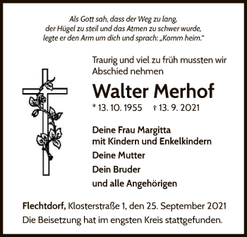 Traueranzeige von Walter Merhof von WLZ