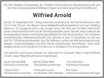 Traueranzeige von Wilfried Arnold von WLZ