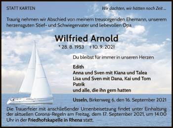 Traueranzeige von Wilfried Arnold von WLZ