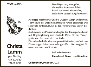 Traueranzeige von Christa Lamm von WLZ