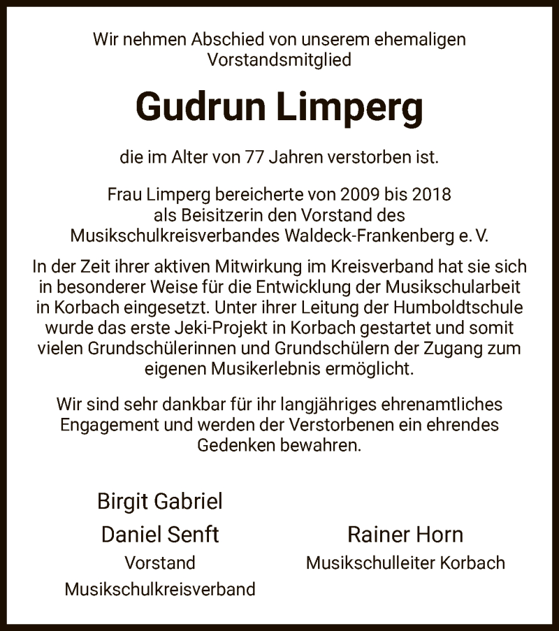 Traueranzeige für Gudrun Limperg vom 15.01.2022 aus WLZ