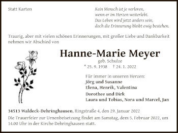 Traueranzeige von Hanne-Marie Meyer von WLZ