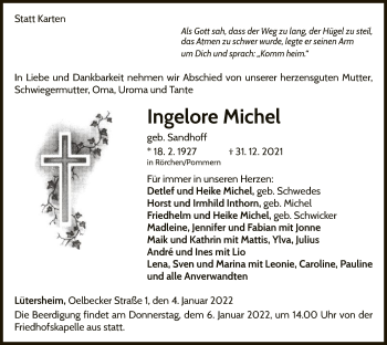 Traueranzeige von Ingelore Michel von WLZ