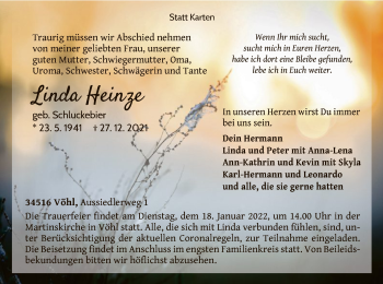 Traueranzeige von Linda Heinze von WLZ