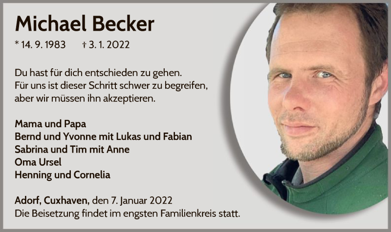  Traueranzeige für Michael Becker vom 07.01.2022 aus WLZ