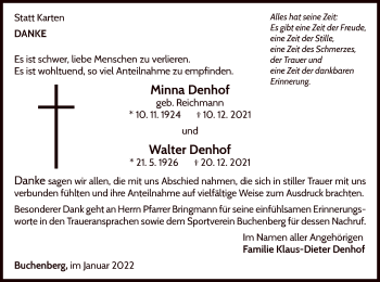 Traueranzeige von Minna und Walter Denhof von WLZ