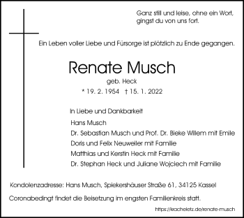 Traueranzeige von Renate Musch von HNA