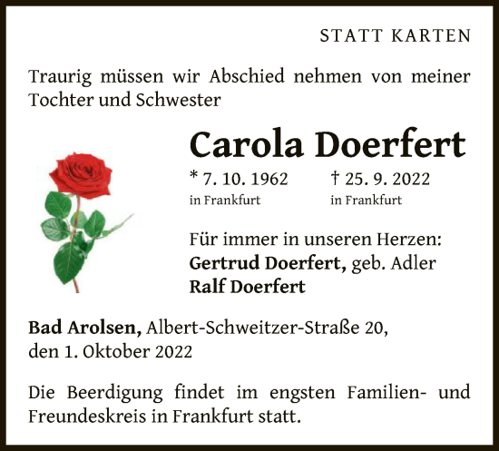 Traueranzeige von Carola Doerfert von WLZ