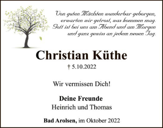 Traueranzeige von Christian Küthe von WLZ