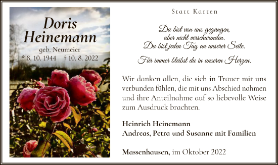 Traueranzeige von Doris Heinemann von WLZ