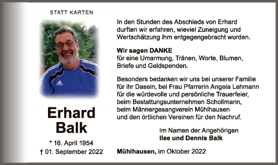 Traueranzeige von Erhard Balk von WLZ