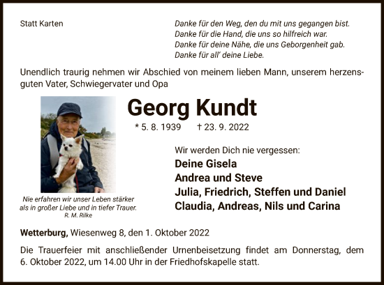 Traueranzeige von Georg Kundt von WLZ