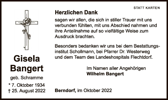 Traueranzeige von Gisela Bangert von WLZ