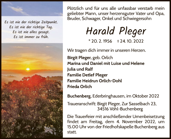 Traueranzeige von Harald Pleger von WLZ