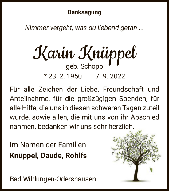 Traueranzeige von Karin Knüppel von WLZ