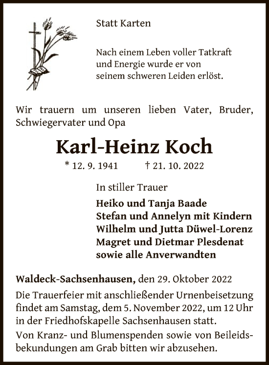 Traueranzeige von Karl-Heinz Koch von WLZ