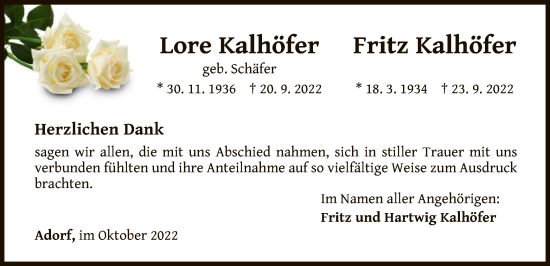 Traueranzeige von Lore Kalhöfer von WLZ