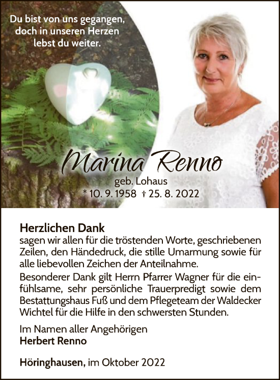 Traueranzeige von Marina Renno von WLZ