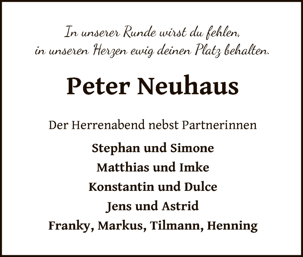  Traueranzeige für Peter Neuhaus vom 08.10.2022 aus WLZ