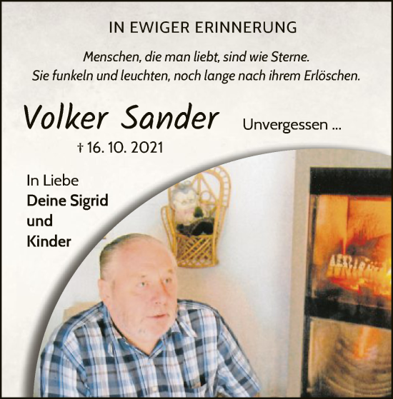 Traueranzeige von Volker Sander von WLZ