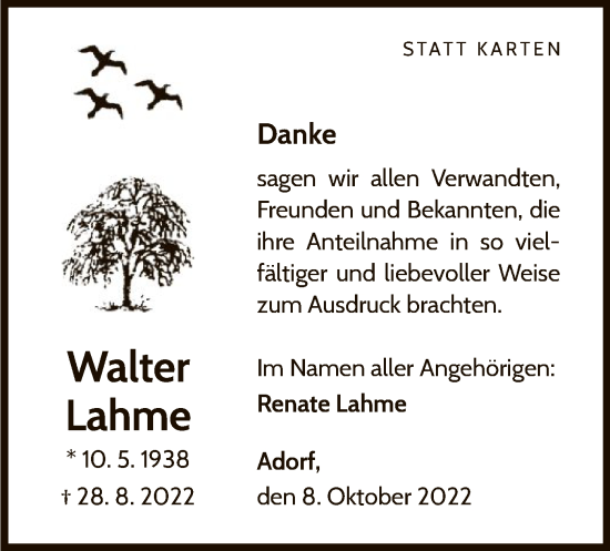 Traueranzeige von Walter Lahme von WLZ