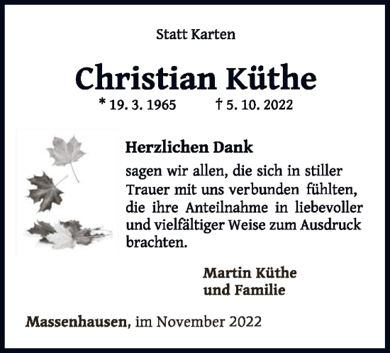 Traueranzeige von Christian Küthe von WLZ