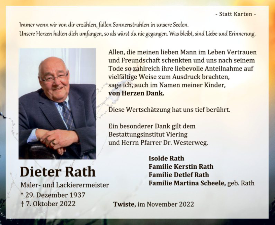 Traueranzeige von Dieter Rath von WLZ