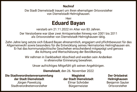 Traueranzeige von Eduard Bayan von WLZ