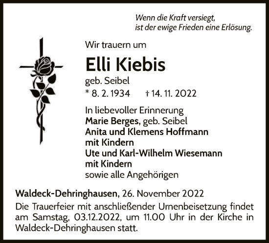 Traueranzeige von Elli Kiebis von WLZ