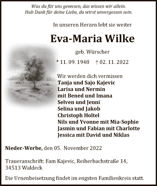 Traueranzeige von Eva-Maria Wilke von WLZ