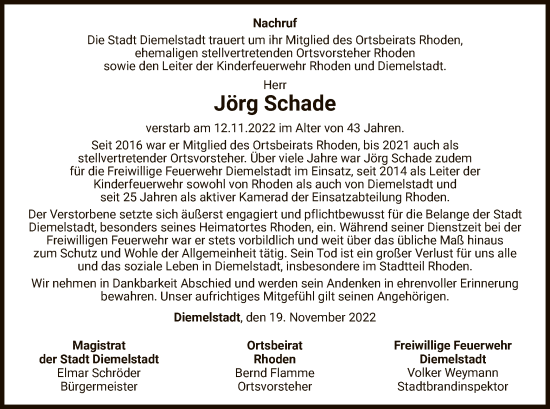 Traueranzeige von Jörg Schade von WLZ