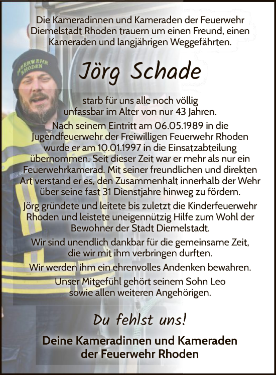 Traueranzeige von Jörg Schade von WLZ