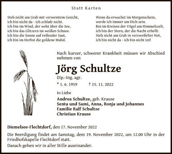 Traueranzeige von Jörg Schultze von WLZ