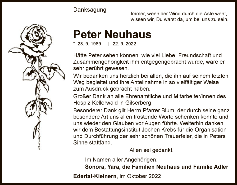  Traueranzeige für Peter Neuhaus vom 05.11.2022 aus WLZ