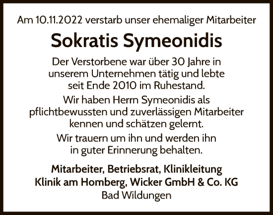 Traueranzeige von Sokratis Symeonidis von WLZ