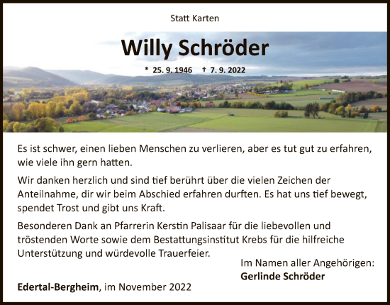 Traueranzeige von Willy Schröder von WLZ