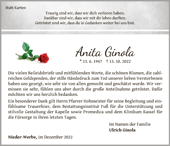 Traueranzeige von Anita Ginola von WLZ