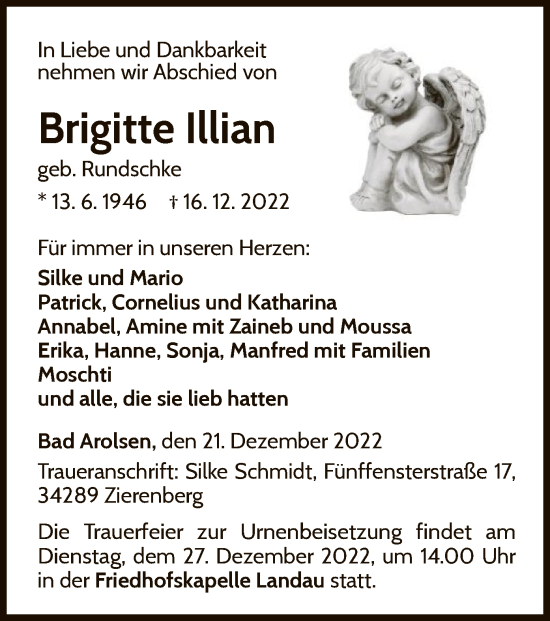 Traueranzeige von Brigitte Illian von WLZ