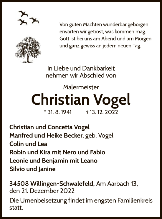 Traueranzeige von Christian Vogel von WLZ