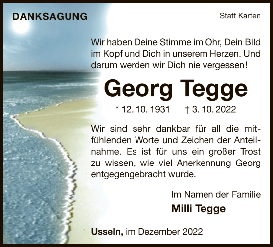 Traueranzeige von Georg Tegge von WLZ