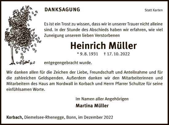 Traueranzeige von Heinrich Müller von WLZ