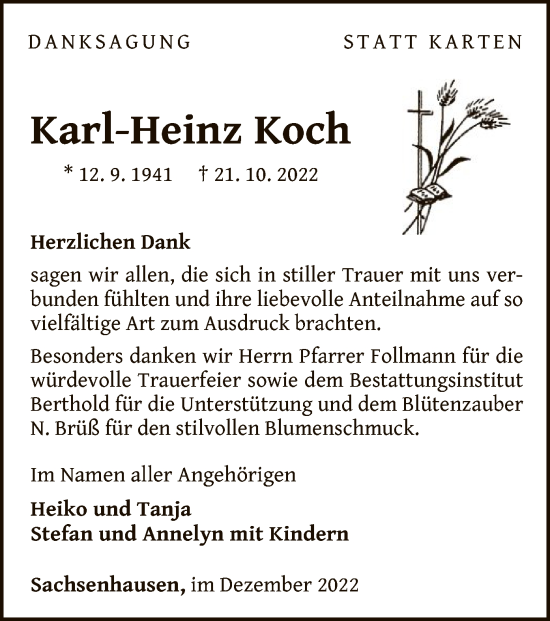 Traueranzeige von Karl-Heinz Koch von WLZ