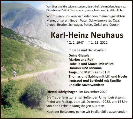 Traueranzeige von Karl-Heinz Neuhaus von WLZ