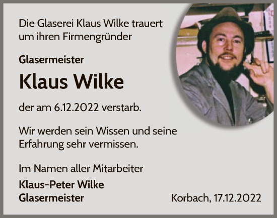 Traueranzeige von Klaus Wilke von WLZ