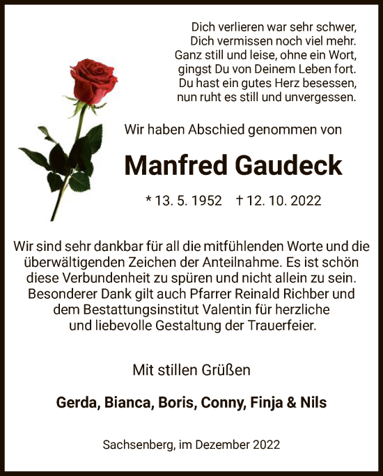 Traueranzeige von Manfred Gaudeck von HNA