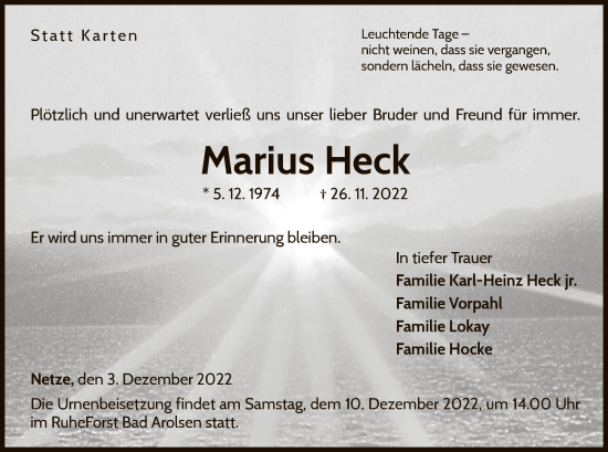 Traueranzeige von Marius Heck von WLZ